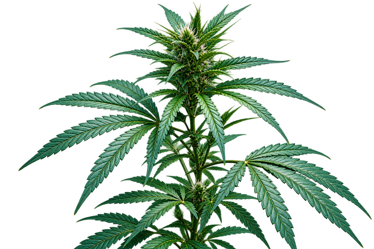 Cannabis plant with layered green leaves