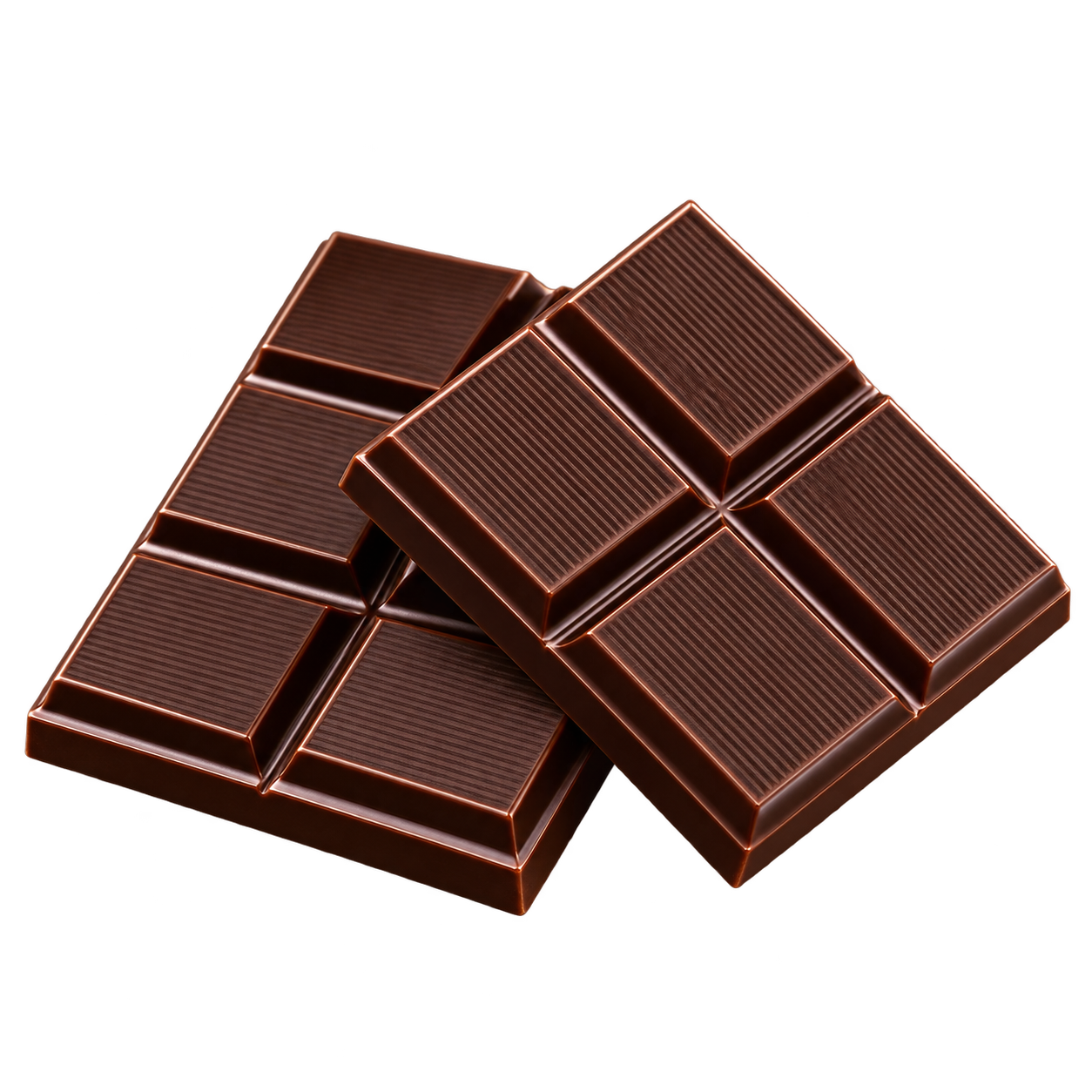 Two squares of dark chocolate